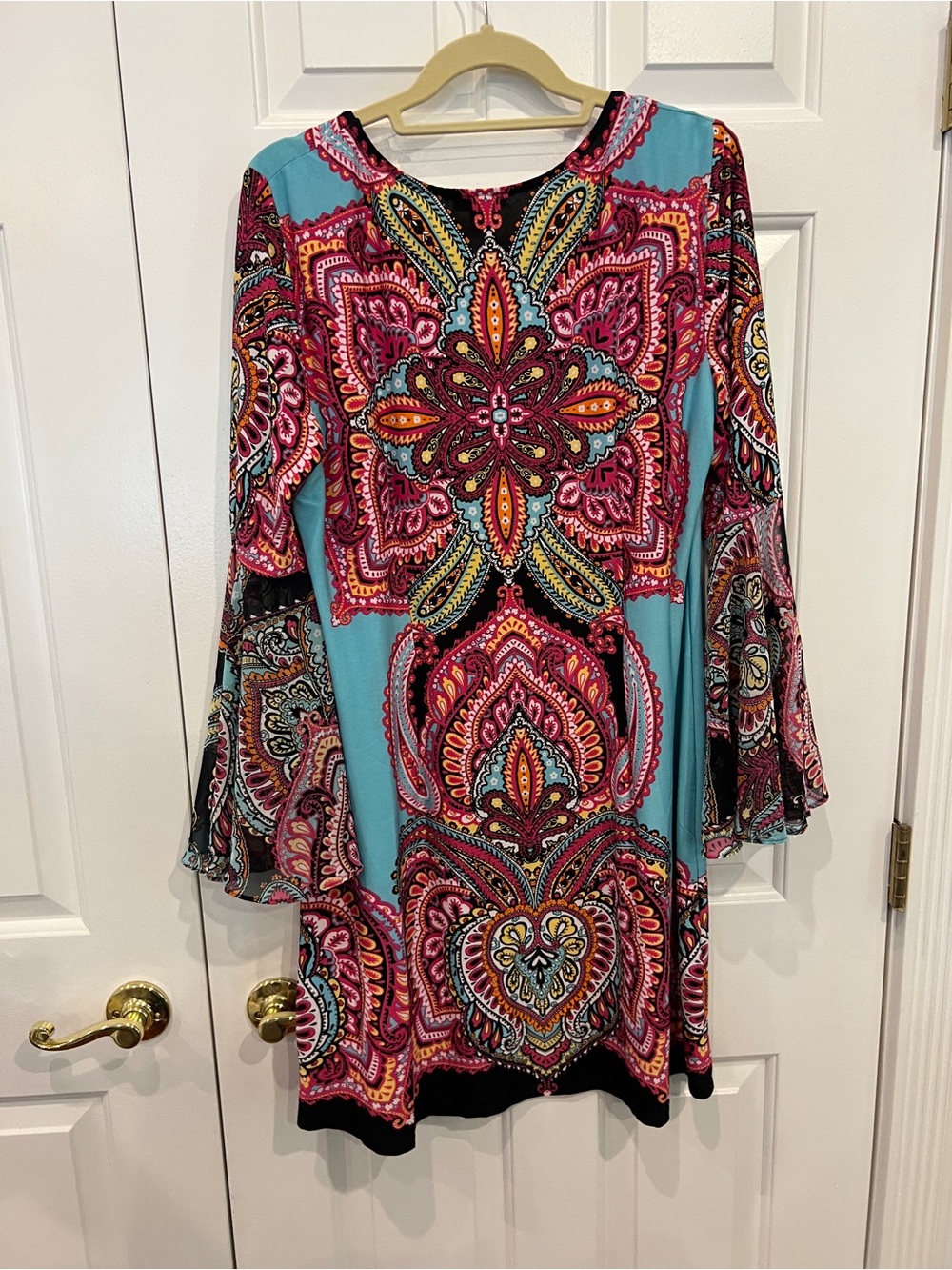MSK Teal and Pink Paisley Bell-Sleeve Dress - Picture 3 of 8